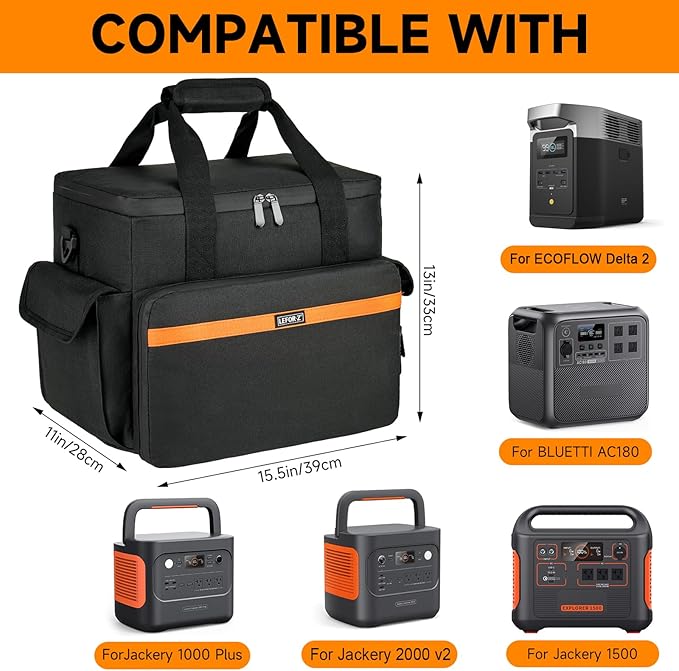 LEFOR·Z Carrying Case Compatible with Jackery Explorer 2000 v2/1500/1000 Plus/ECOFLOW Delta 2/BLUETTI AC180,Portable Power Station Travel Bag for Charging Cable and Accessories(Bag Only)