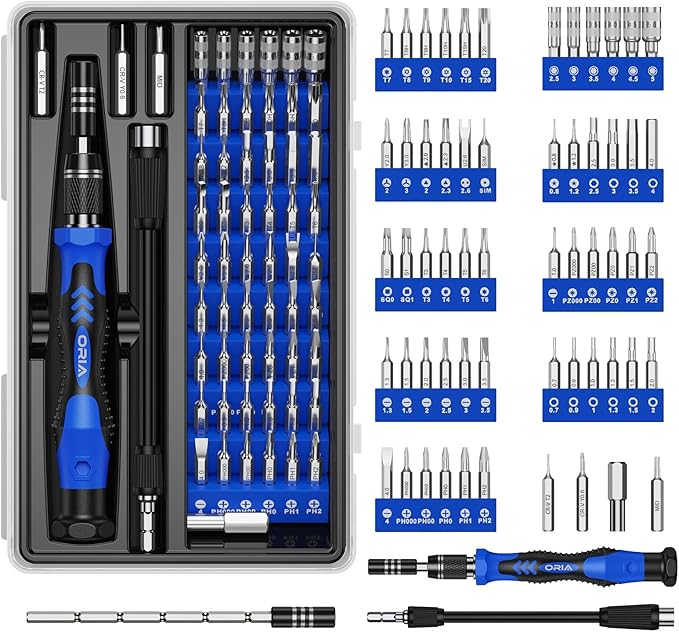 ORIA Precision Screwdriver Set, 61 in 1 Small Screwdriver Set with 57 Precision Bits, Portable Repair Tool Kit, Magnetic Screw Driver Kit with Extension Rod for Smartphone, PC, Watch,Toys, Blue
