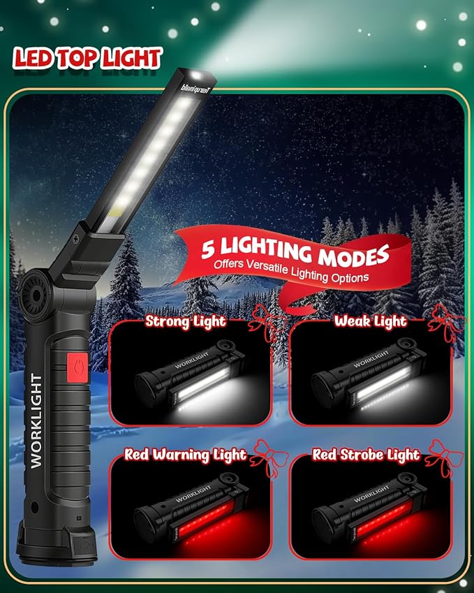 Coquimbo Tool Gifts for Men Him, Rechargeable LED Work Light Grill Light with Magnetic Base 5 Modes 360° Rotate Mens Gifts (4 Pack Black)