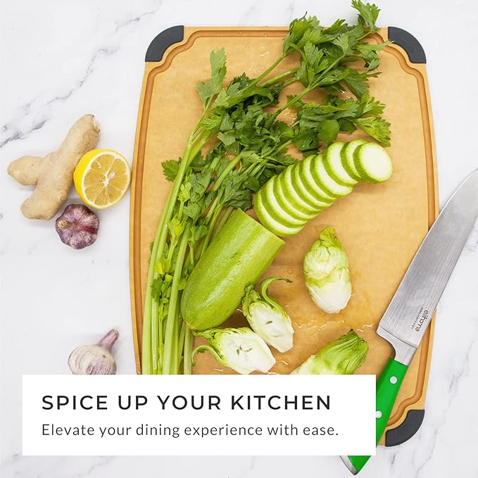 Elihome Essential Series Cutting Board for Kitchen- Natural Wood Fiber Composite, Dishwasher Safe, Eco-Friendly, Juice Grooves, Non-Slip Feet, Non-Porous, Reversible, BPA Free, X-Large -17" x 13"
