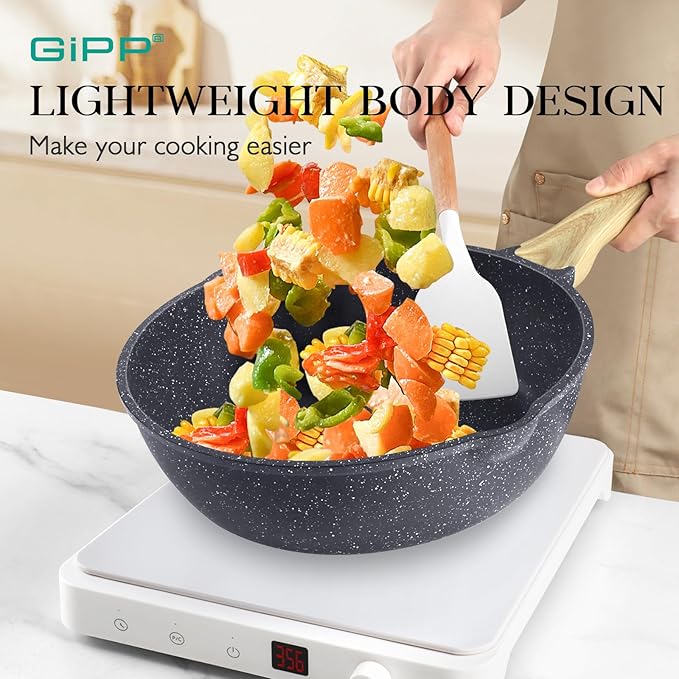 GiPP 21Psc Pots and Pans Set Non Stick - Grey Ceramic Kitchen Cookware Sets Nonstick Induction Cookware Non-toxic Cooking Pan Set with Silicone Utensils, PFOS and PFOA Free