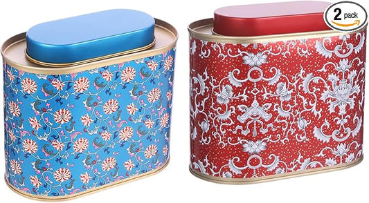 2-Pack Large Tea Tins for Loose Tea With Lid - Metal Sealed Jar Tea Canister Oval Shape 3.53~7oz Small Tin Cans Loose Tea Storage Kitchen Canisters Tea Bag Organizer, Coffee, Candy, Herbs Canister