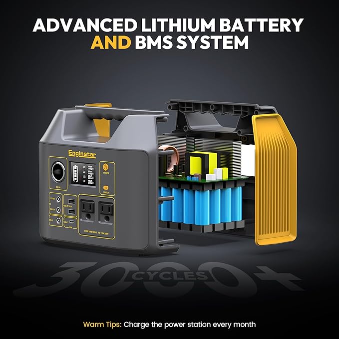 EnginStar Portable Power Station,300W Solar Generator, 110V 296Wh Power Bank Two Pure Sine Wave AC Outlet 80000mAh Lithium Battery Pack for Camping Outdoors Trip RV Hunting Vans Emergency Backup