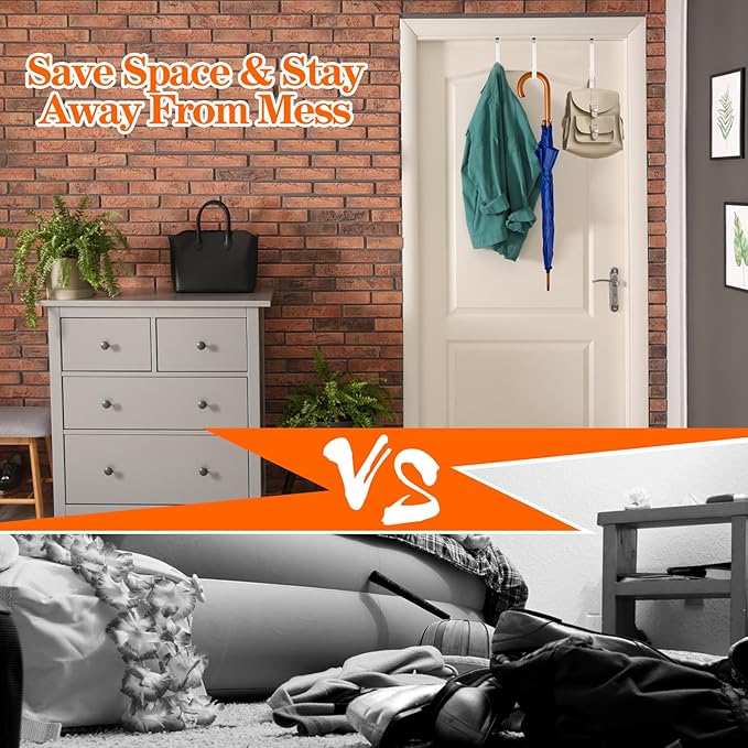 10 Pack Over The Door Hook, Door Hooks, White Rubber Surface Prevent Scratch Door Hanger Hooks for Bathroom, Living Room, Kitchen, Hanging Clothes, Towels, Bags