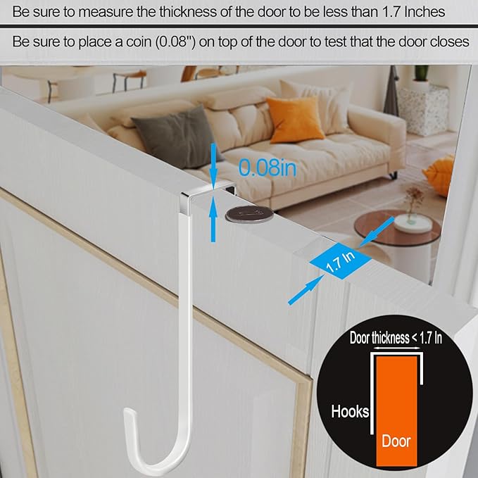 4 Pack Over The Door Hooks, Large Door Hanger Hook, Soft Rubber Surface Prevents Scratches, Door Hook for Bathroom, Living Room, Kitchen Hanging Clothes, Towels, Shoe Bag, Hat(White)