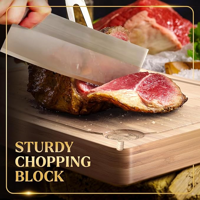 Deer & Oak Premium Solid Wood Cutting Board (15.8 X 11.8 X 1.5 inches) - Extra Thick - Brown with Black Accents - Chopping Board