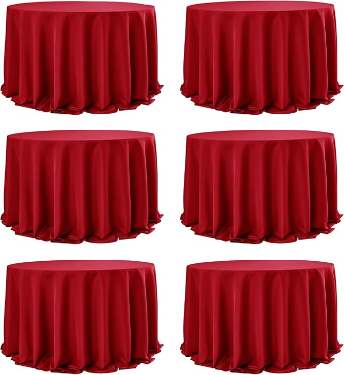 6-Pack Red Round Tablecloths, 132 Inches, Stain-Resistant Polyester for 6-8 Ft Round Tables - Washable Table Covers for Weddings, Banquets, Birthday Parties, Events