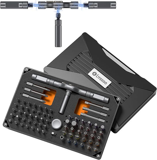 LIFEGOO Ratchet Screwdriver Set: 74 in 1 Magnetic Screwdriver Sets, S2 Steel Bits & Flexible Shaft Suitable for Electronics, Furniture Assembly & Bicycle Repair Tools