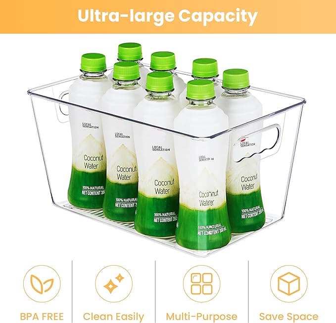 YIHONG Clear Pantry Storage Organizer Bins, 10 Pack Plastic Food Storage Bins with Handle for Kitchen,Refrigerator, Freezer,Cabinet Organization and Storage
