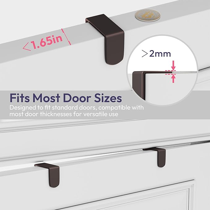 SWTYMIKI Over The Door Hooks Organizer - Multi-Functional Door Hanger with 16 Hooks & 2 Mesh Baskets, Long Coat Rack for Bathroom, Bedroom, Living Room, Home Storage Organizer, Bronze