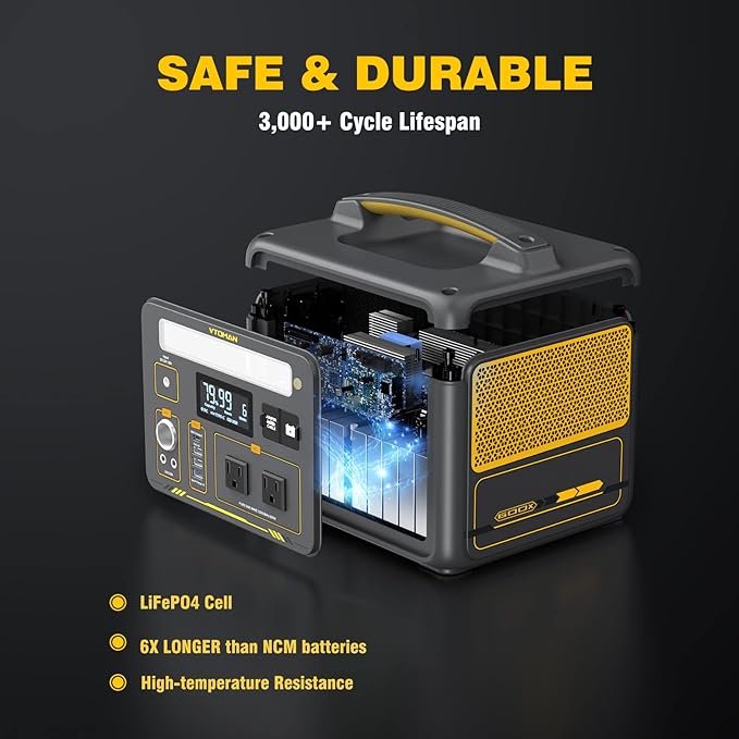 VTOMAN Jump 600X Portable Power Station 600W, 299Wh Solar Generator LiFePO4 Battery Power Station with Jump Start for Car, 1200W AC Outlet, PD 60W USB-C, 3x Regulated 12V/10A DC for Camping, RV Travel