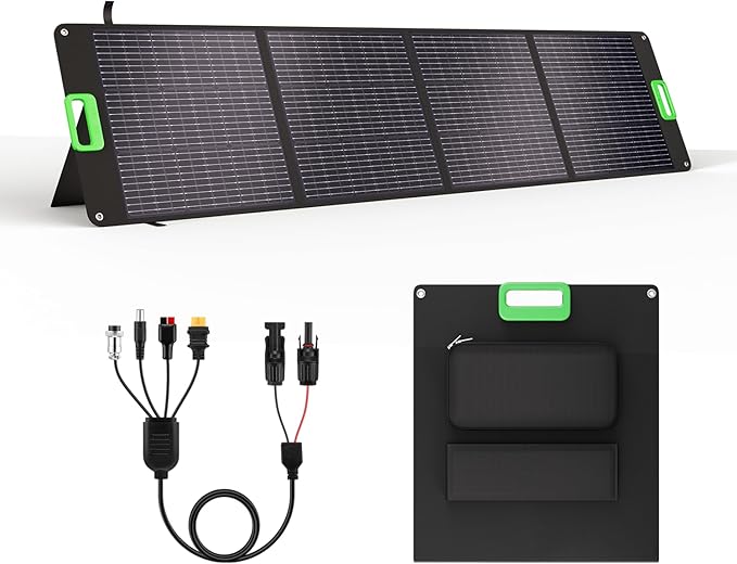 200W Portable Solar Panel for Power Station, Foldable Solar Charger w/ 4 Kickstands, IP65 Waterproof Solar Panel Kit w/DC XT60 Anderson Aviation Output for Outdoor RV Camper Blackout
