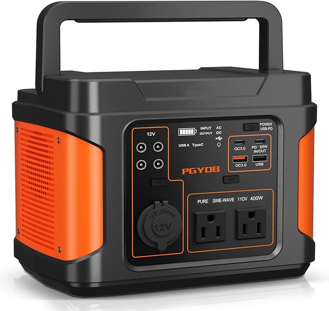 PGYOB 400W Portable Power Station, 296Wh Outdoor Solar Generator Backup Ternary Battery Pure Sine Wave Power Pack with AC/DC Outlet, PD 65W USB-C Outlet for Home, Camping, RV, Blackout, CPAP