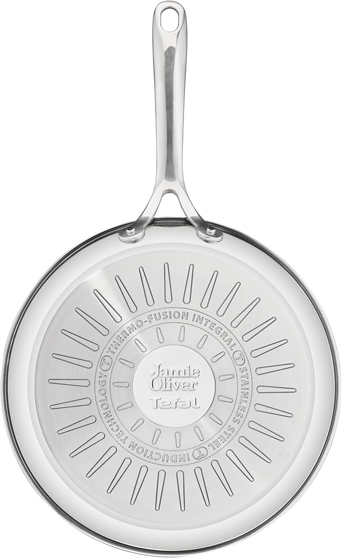 T-Fal x Jamie Oliver Stainless Steel Fry Pan 9.5-Inch, Induction Compatible, Oven Safe up to 500°F, Chef's Stainless Steel Skillet, Frying Pan, Silver
