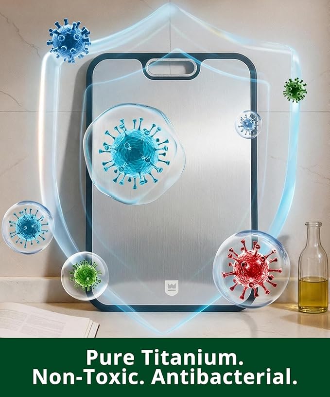 Titanium Cutting Board for Kitchen, Double Sided 100% Pure Titanium & PP Cutting Board with Deep Juice Groove, Metal Chopping Board, Easy to Clean Large Durable Cutting Board for Meat (15" x 10.3")