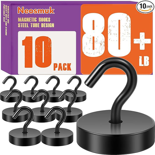 Neosmuk Magnetic Hooks, Cruise Ship Essentials, 80lb+ Heavy Duty Magnetic Hooks for Cruise Cabins, Refrigerator, Grill, Hanging, and Travel | Extra Strong Must-Haves Magnet Hook,Black