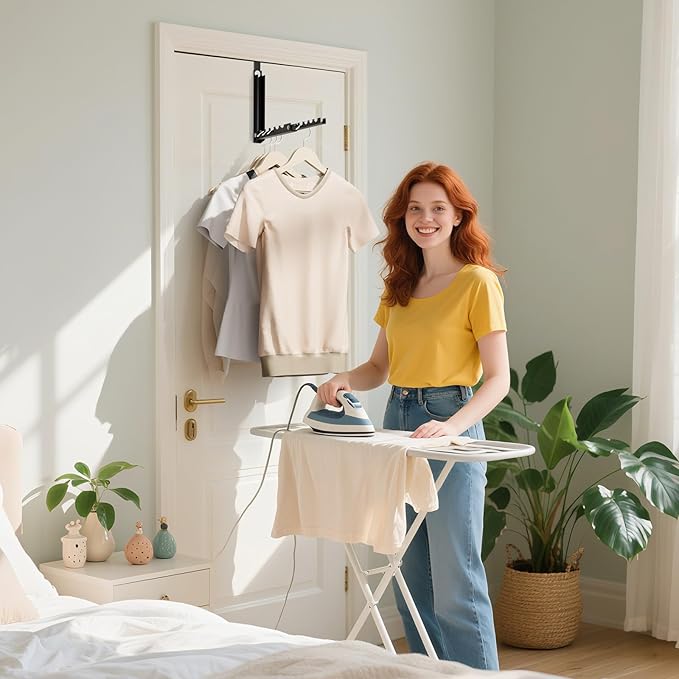 BAKON Over The Door Hooks, Small Space Double Folding Portable Over The Door Drying Rack for Laundry, Bathroom, Bedroom, Travel Storage and Drying (1Pack,Black)