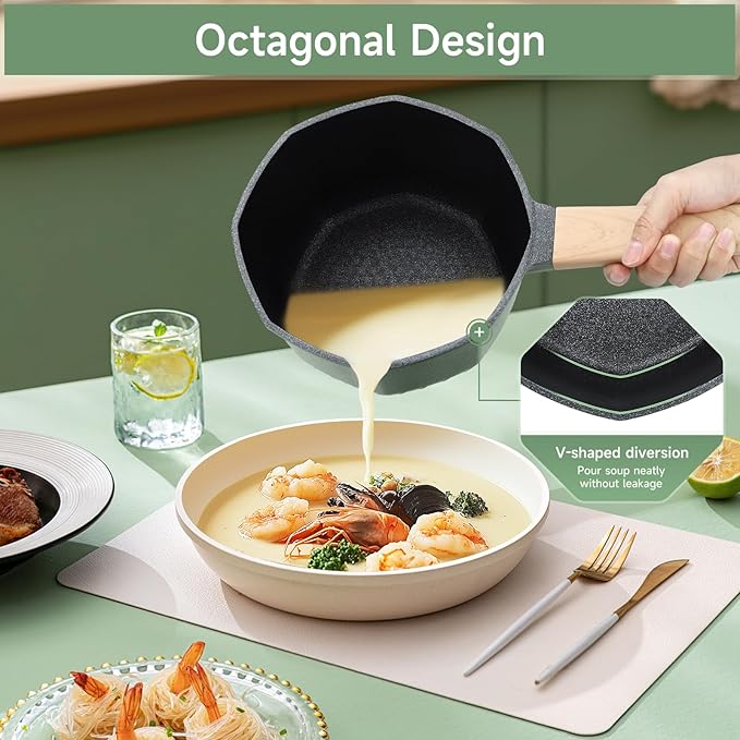RealCool Pots and Pans Set Non Stick, 8 Pieces Induction Cookware, Octagon Nonstick Kitchen Cookware Sets with Frying Pans/Casserole/Saucepan(PFOS, PFOA Free)