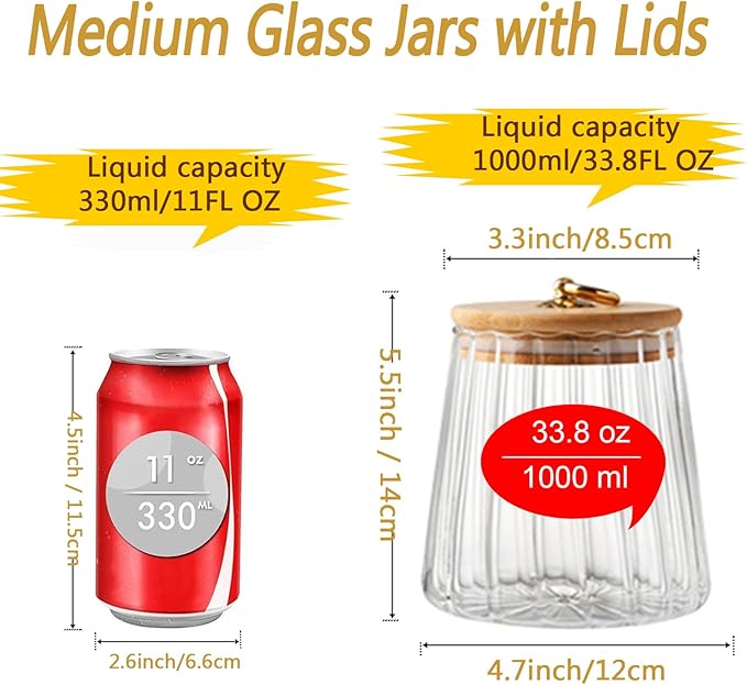 Viovian 34oz Vintage Glass Jar with Wood Lid and Spoon Glass Storage Canister Medium Clear Decoration Jars with Lids for Food Coffee Nut Cookie Candy Sugar 1000ml