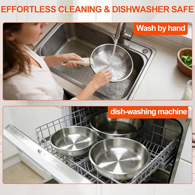 Stainless Steel Pan With Detachable Handle - 11''/9.5''/8'' 304 Stainless Steel Pots and Pans set, Induction Compatible, Dishwasher Safe, Fast & Even Heating, Thickened & Long-Lasting