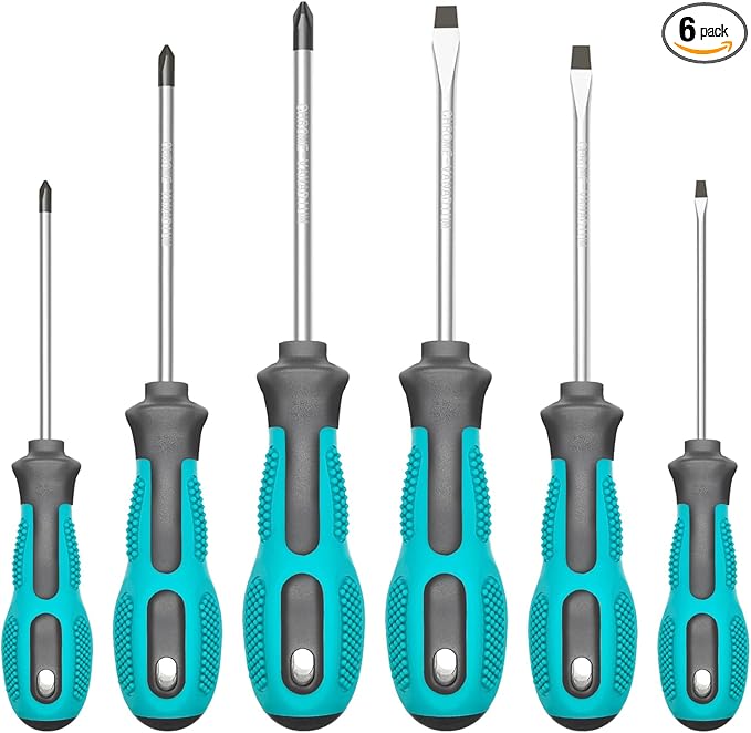 Magnetic Screwdriver Set, 6-Piece Screw Driver Kit with 3 Phillips and 3 Flat, Professional Non-Slip Cushion Grip Nut Driver Repair Tool Set. Stocking Stuffers for Men Gifts