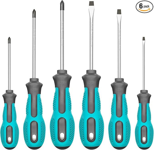 Magnetic Screwdriver Set, 6-Piece Screw Driver Kit with 3 Phillips and 3 Flat, Professional Non-Slip Cushion Grip Nut Driver Repair Tool Set. Stocking Stuffers for Men Gifts