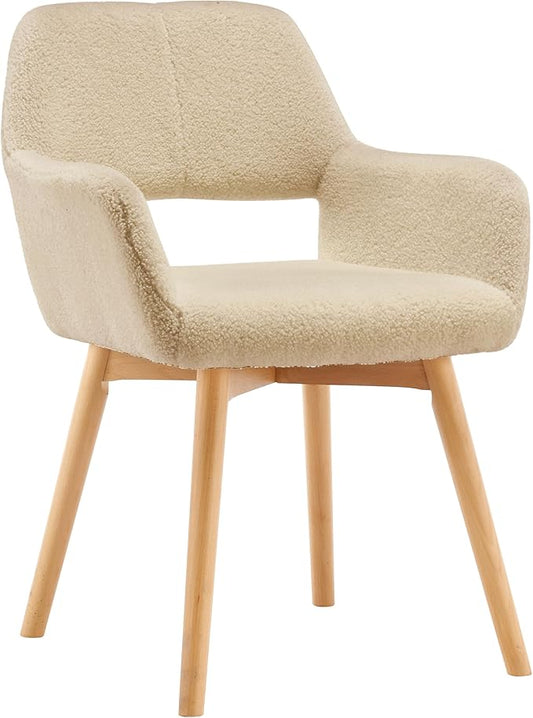 Desk Chair No Wheels Vanity Chair Comfy Accent Chair for Living Dining Room Bedroom Home Office Mid Century Modern Upholstered Armchair Sofa (Wool Light Khaki, 1)