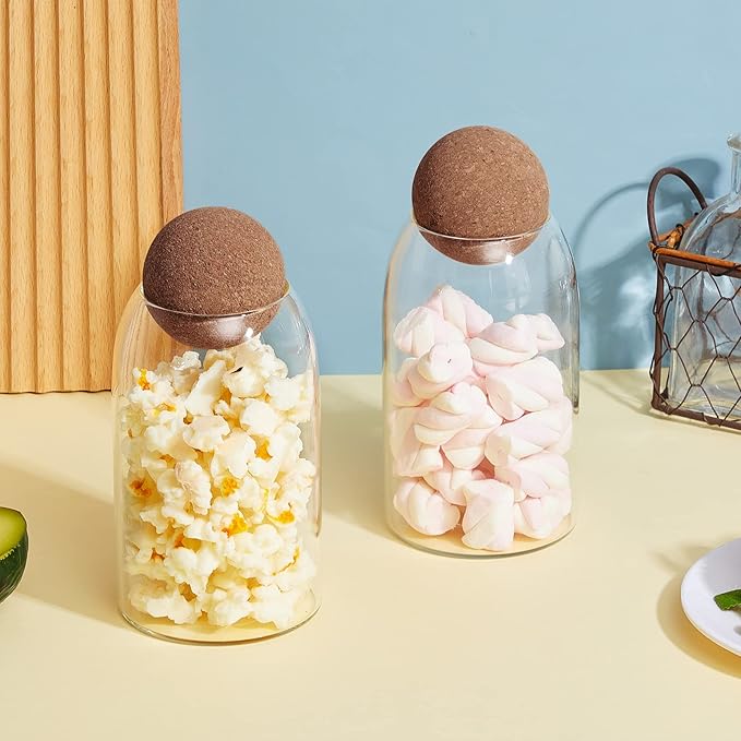 Suclain 6 Pcs Glass Jars with Cork Ball Lid Farmhouse Kitchen Canisters Coffee Bar Countertop Container Rustic Storage Jars for Bean Nut Sugar Coffee Tea Organizer Housewarming Gift (25 oz)