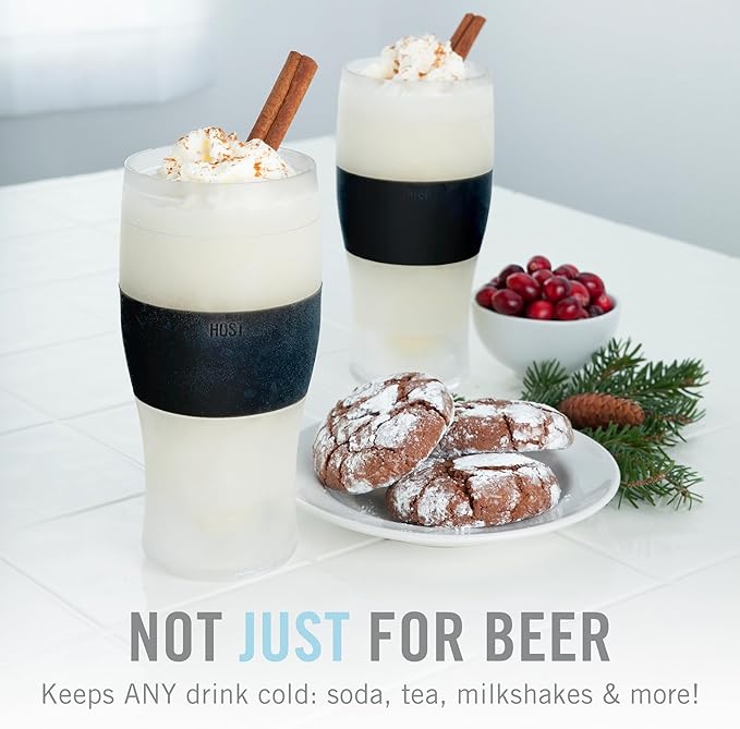 Host FREEZE Beer Glasses, Frozen Beer Mugs, Freezable Pint Glass Set, Insulated Pint Glass to Keep Your Drinks Cold, Double Walled Insulated Glasses, Tumbler for Iced Coffee, 16oz, Set of 2, Black