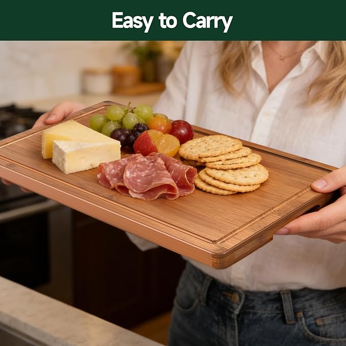 4-Piece Set Bamboo Cutting Board for Kitchen - Crack-Resistant Wood Chopping Boards with Deep Juice Grooves, Pre-Oiled Butcher Block for Meat, Vegetables & Cheese, Carbonized
