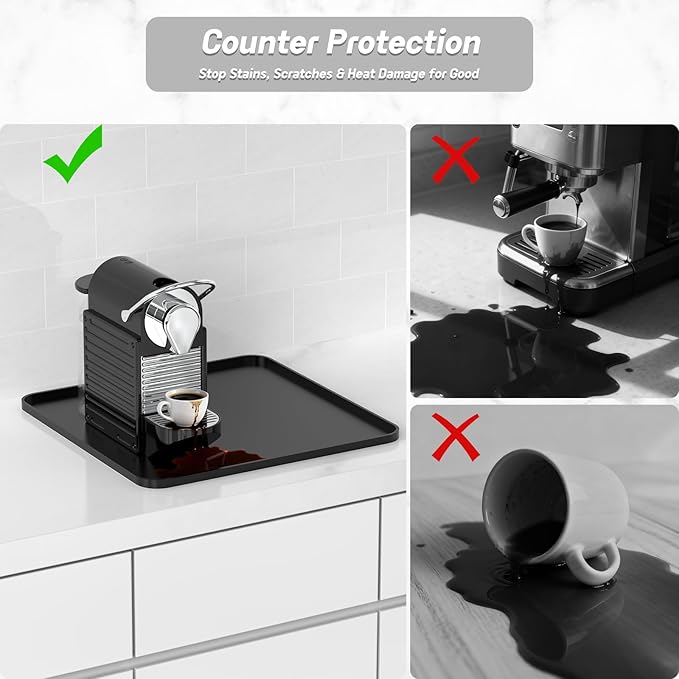 Garolue Silicone Coffee Mat,16"×16" Waterproof Heat Resistant Bar Mat for Espresso Machine Station Accessories,Non Slip Dish Drying Mat for Kitchen Counter,Home Decor Essentials,Black