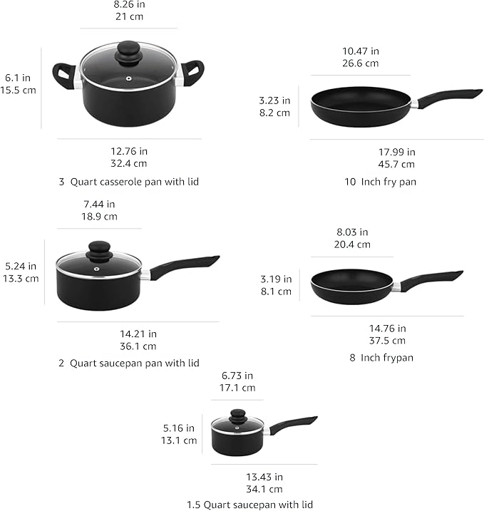 Amazon Basics Ceramic Non-Stick Cookware 8-Piece Set, Pots and Pans, Black