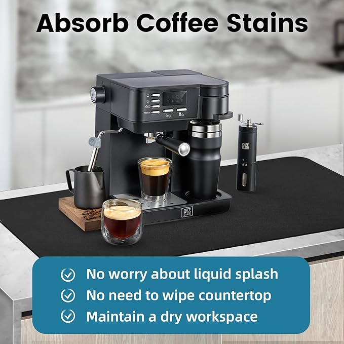 PoYang 31.5"x17" Coffee Mat X-Large, Coffee Bar Accessories for Countertop, Absorbent Dish Drying Mat, Anti-Slip and Hide Stain Pad for Espresso Machine, Espresso Maker and Kitchen Counter, Black