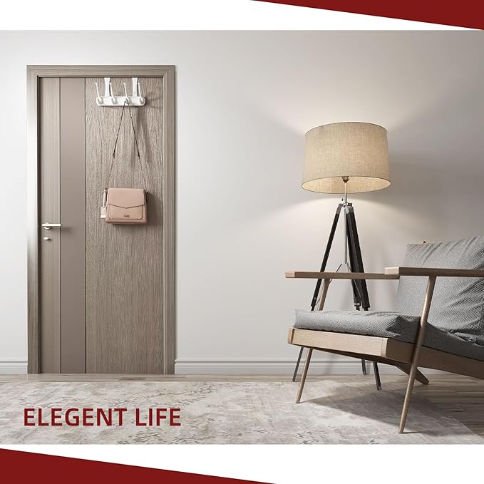 Lekarf Over The Door Coat Hook Kit, 1PC 4 Dual Hooks Rack + 2PC Dual Head Hook, White PP Material for Living Room, Bedroom, Bathroom, Wardrobe, Fitting Room, Office