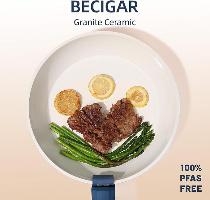 BECIGAR 23pcs Ceramic Pots and Pans Set, Nonstick Detachable Handle Cookware, Induction Kitchen Cooking Set with Removable Handle,include Frying Pans & Saucepans Oven Safe(Blue)