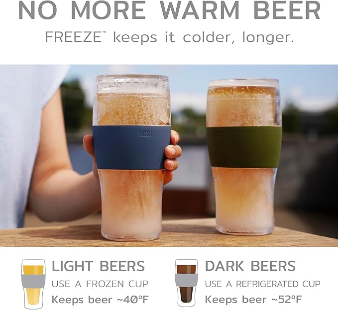 Host FREEZE Beer Glasses, Frozen Brew Mugs, Freezable Pint Glass Set, Insulated Beer Glass to Keep Your Drinks Cold, Double Walled Insulated Glasses, Gift for Dad, 16oz, Set of 2, Burnt Orange