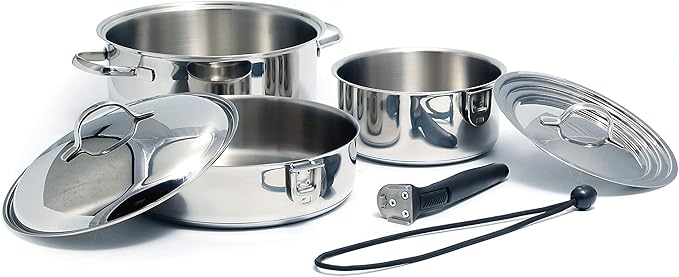 Camco Premium Nesting Cookware Set | Stainless-Steel | 7-Piece Set (43920)