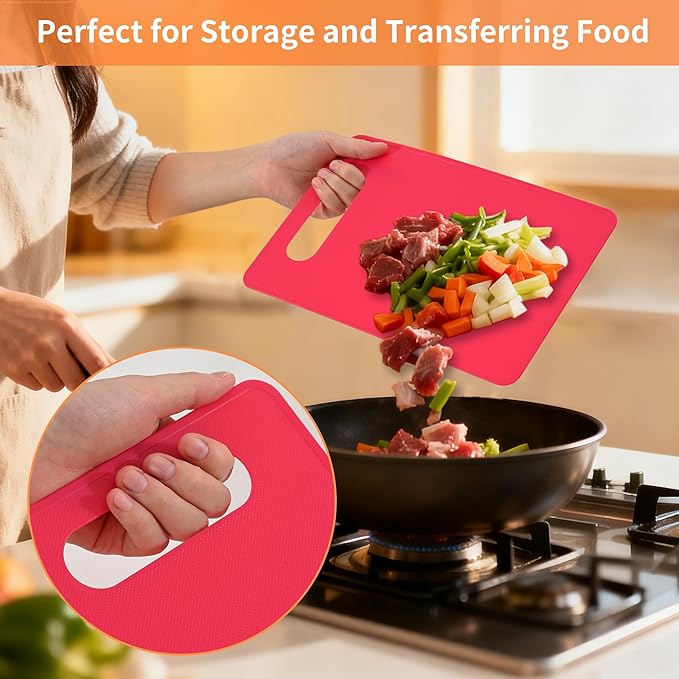 Luckyiren Plastic Cutting Board Set, 3 Pack Small Chopping Boards for Kitchen, BPA-Free, Dishwasher Safe, Color Coded Boards Pads for Meat Vegetable Fruit, Easy Grip Handle, Non-Slip, Space Saving