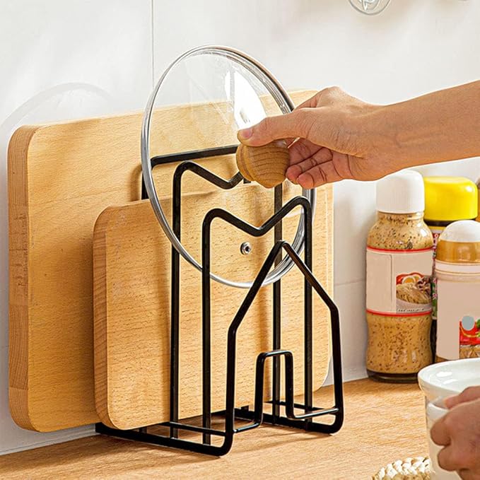 LINFIDITE Cutting Board Holder Chopping Boards Organizer Holder Kitchen Countertop Pot Pan Lids Rack Kitchenware Organizer Flat Steel 4.92 x 5.7 x 8.47 in. Black
