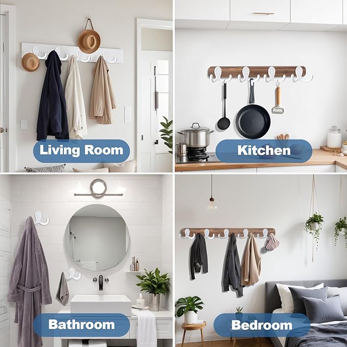 20 Pack Coat Hooks Wall Hooks for Hanging, Heavy Duty Double Prong Metal Hook Wall Mounted for Living Room, Bathroom, Kitchen, Bedroom for Coat, Bag, Scarf, Towel, Hat, Key, Cup (White)