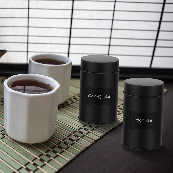 Tanlade 6 Pcs Tea Tin Canisters Airtight Double Lid Metal Storage Containers with Erasable Labels Marker, 14 oz Round Tins for Loose Leaf Tea Coffee Sugar Spice Pantry Organization
