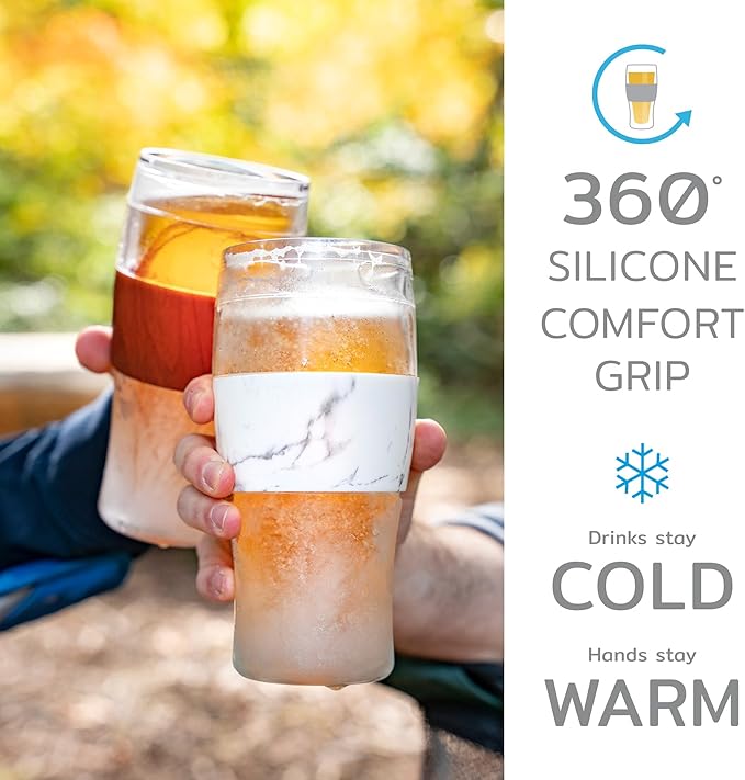 Host FREEZE Beer Glasses, Frozen Beer Mugs, Freezable Pint Glass Set, Insulated Pint Glass to Keep Your Drinks Cold, Double Walled Insulated Glasses, Tumbler for Iced Coffee, 16oz, Set of 2, Black