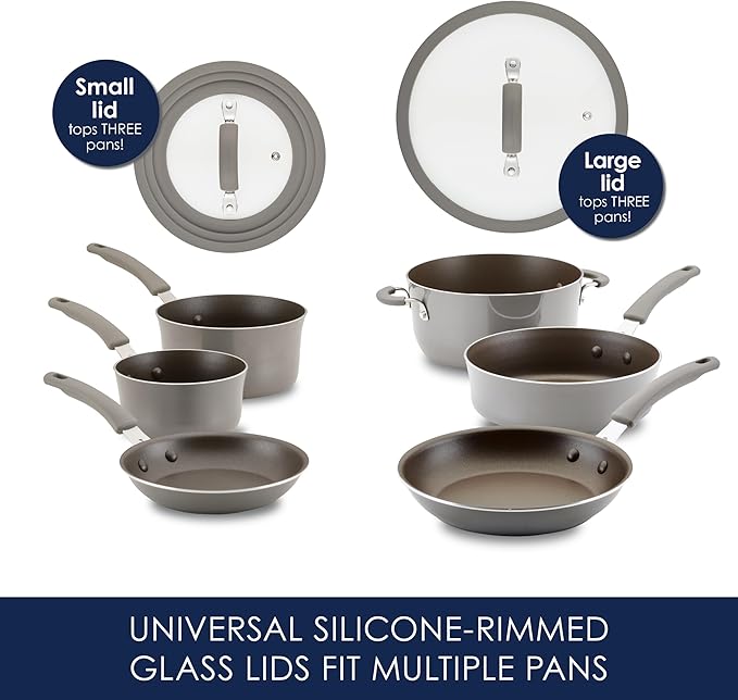 Rachael Ray Cook + Create Nonstick Cookware/Pots and Pan Set, 10 Piece, Gray