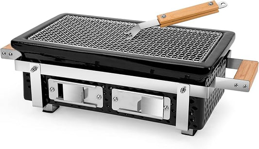 Charcoal BBQ Hibachi Grill with Grid Lifter, Portable Yakitori Grill with Stainless Steel Grate, Barbecue Stove for Outdoor Camping Picnic Patio Backyard Cooking, GS306
