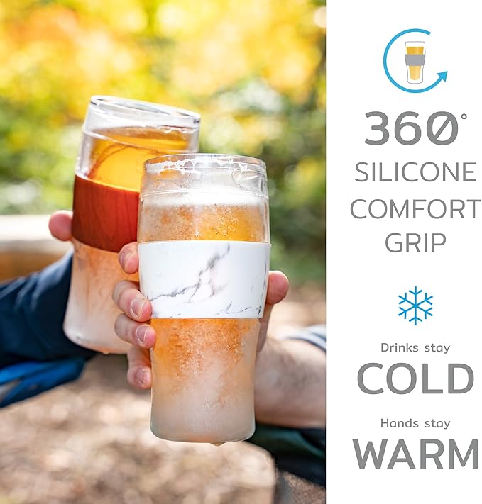 Host FREEZE Beer Glasses, Frozen Brew Mugs, Freezable Pint Glass Set, Insulated Beer Glass to Keep Your Drinks Cold, Double Walled Insulated Glasses, Gift for Dad, 16oz, Set of 2, Burnt Orange