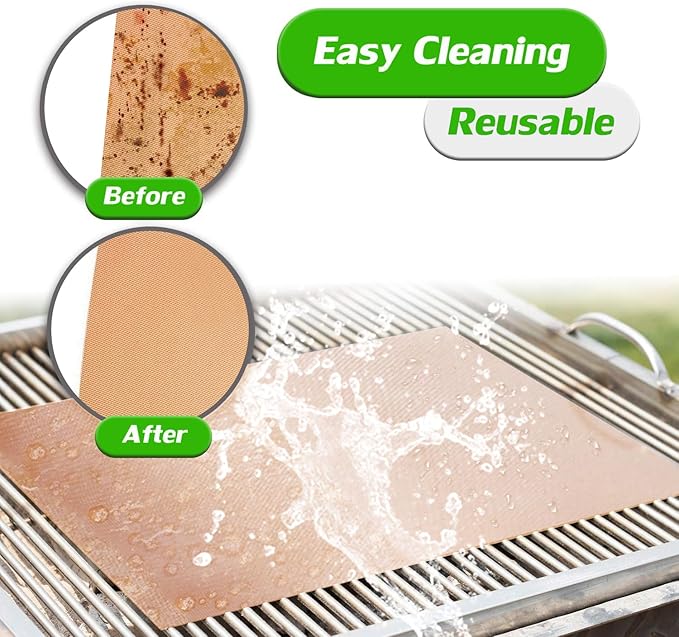 Renook Grill Mats for Outdoor Grill, Set of 6 Copper Grill Mat, Non-Stick and Reusable BBQ Copper Sheets for Gas Grilling Charcoal Electric Barbecue Cooking Accessories, PFOA Free, 15.75 X 13in