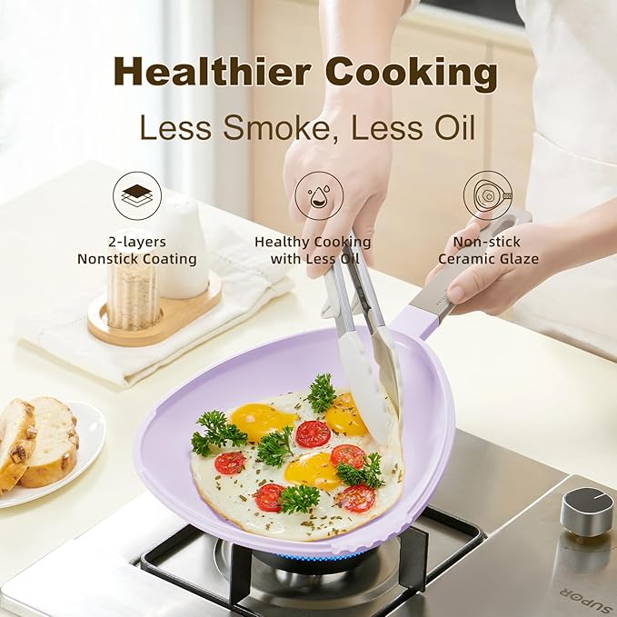 Multi-Purpose 3-in-1 Ceramic Saucepan with Skillet Lid & Steamer, 3QT Nonstick Sauce Pan Features Dual Strainers, Space-Saving Nesting, All Stove & Dishwasher Safe