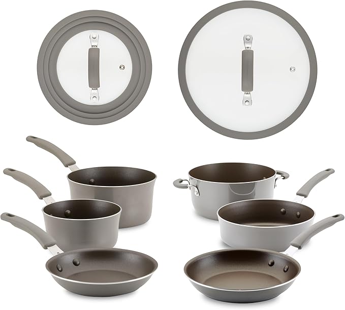 Rachael Ray Cook + Create Nonstick Cookware/Pots and Pan Set, 10 Piece, Gray