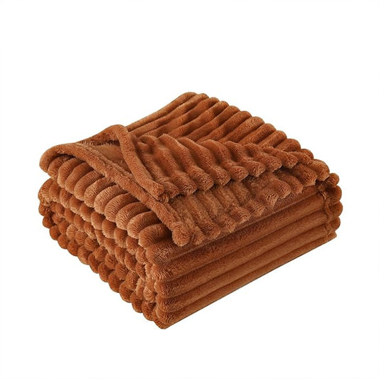 Burnt Orange Fleece Throw Blanket 108”×90” for Couch Sofa Bed,Super Soft Cozy Plush Microfiber Flannel Blanket with Stripes Design Lightweight for Adults,Woman,Girls