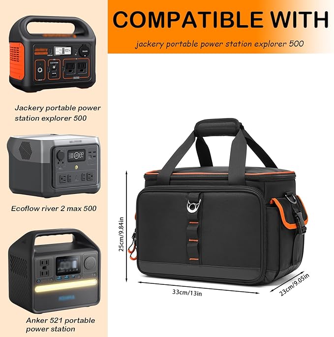 Travel Carrying Case for Jackery Explorer 500, Solar Generator Case Bag for Jackery & Accessories, Portable Power Station Bag with Waterproof Bottom, Shoulder Strap & Pockets,Multi Size